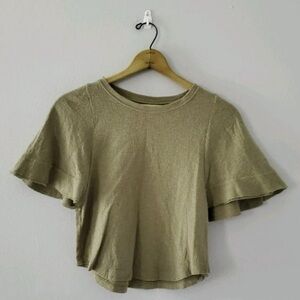 Madewell Khaki Ruffle Sleeve Crop Top